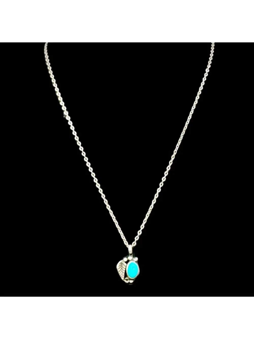 Native American Turquoise Sterling Pendant Necklace 16" Signed by Artist - Picture 2 of 13